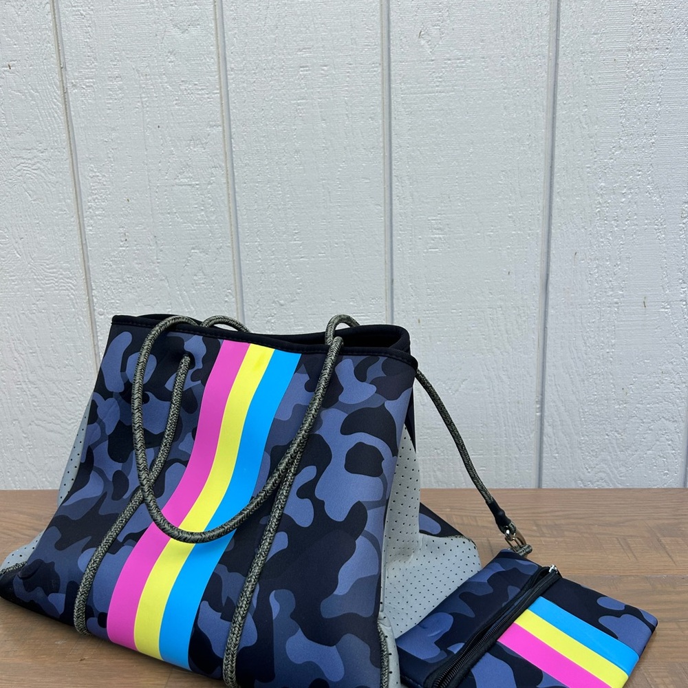 Blue and Yellow Neoprene Tote Bag with Sporty Design